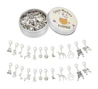 PLIGREAT 24 Pcs Cute Silver Puppy Dog Charms Crochet Stitch Markers Knitting Row Counter Locking Markers with Storage Box for Grandma Mom Gift Knitting Tool Kit DIY Earings Jewelry Making Accessories