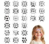 PLIGREAT 24 Pcs Face & Body Painting Stencils, Tattoo Templates, Flower Border, Paw Print, Reusable, 13x13cm