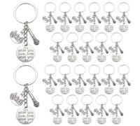 PLIGREAT 24 Pcs Inspirational Music Keychain, Microphone Charm Metal Key Chain Music Pendant Keyring Bag Charm Accessories for Men and Women Handbags Backpacks Car Key Musical Lover Gifts, Silver