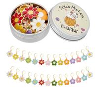 PLIGREAT 28 Pcs Colorful Enamel Flowers Charms Crochet Stitch Markers Knitting Row Counter Locking Mark Needle Clip Knitting Tool Kit with Storage Tin Box Gifts for Mom DIY Jewelry Crafts Accessories