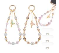 PLIGREAT 3 Pcs Beaded Phone Charm for Women Crystal Butterfly Phone Wrist Lanyard Beaded Phones Bracelet Wrist Strap Cute Keychain Detachable Cellphone Lanyard with Tether Tab