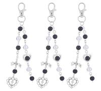 PLIGREAT 3 Pcs Cute Aesthetic Keychain, Bow Heart Pendent Goth Keychain Key Chain Beads Bag Charms for Women Bag Purse Handbags Backpacks Car Keys Phone Case Decoration, Black