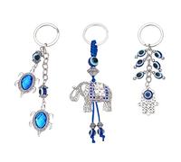 PLIGREAT 3 Pcs Evil Eye Amulet Lucky Charm Keychain, Decorative Car Hanging Ornament Elephant Turtle Hamsa Hand Charms Key Rings Inspirational Keychain Gifts for Family Women BFF Colleagues