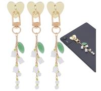 PLIGREAT 3 Pcs Floral Charm Chains for Kindle, Bell Flower E-reader Phone Charms Cute Bag Purse Charms with Heart Hook Decorative Bracelets Accessories for Women Phone E-Reader
