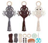 PLIGREAT 3 Set DIY Owl Macrame Kit Boho Owl Dream Catcher Macrame Knotting Ornament Kit for Bedroom Living Room Office Apartment Wall Hanging Decor Handmade Craft for Beginner Video Included