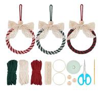 PLIGREAT 3 Set Macrame Christmas Wreath Ornament Kits DIY Macrame Bow Wreath Cord Knotting Kit for Wall Hanging Christmas Tree Decor Car Bag Charm Beginner Handmade Craft Instruction Video Included