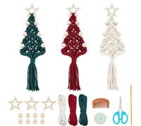PLIGREAT 3 Sets DIY Macrame Christmas Tree Kit Macrame Ornaments for Christmas Tree Beaded Christmas Tree Craft Kit with Instruction Hanging Ornaments for Wall Decor