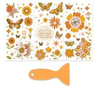 PLIGREAT 3 Sheets Boho Retro Floral Rub on Transfer Stickers for Crafts Cute Orange Flowers Waterproof UV Rub on Decals for Furniture Cabinet Dressers Ceramic Scrapbooking Transfer Paper
