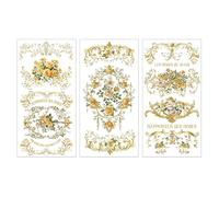 PLIGREAT 3 Sheets Gold Pattern Rub on Transfer for Crafts Vintage Rose Rub on Transfer Decals Gorgeous Furniture Stickers for DIY Wood Drawer Cabinet Table Decoration Old Furniture Renovation Decor