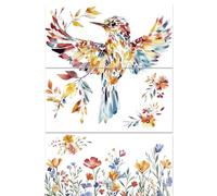 PLIGREAT 3 Sheets Hummingbird Flowers Rub on Transfers for Crafts Watercolor Splicing Art Rub on Stickers for Furniture Wood Dressers Cabinet Ceramic Scrapbooking Decorative Transfer Stickers