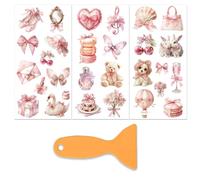 PLIGREAT 3 Sheets Romantic Pink Aesthetic Rub on Transfer Stickers for Crafts Waterproof UV DTF Cute Flower Dog Bow Rub on Decals for Furniture Dressers Ceramic Glass Cup Scrapbook Transfer Paper