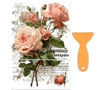 PLIGREAT 3 Sheets Vintage Roses Rub on Transfer Stickers for Crafts Retro Art Flowers Waterproof UV Rub on Decals for Furniture Cabinet Dressers Ceramic Scrapbooking Transfer Paper