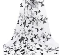 PLIGREAT 3 Yards Black Butterfly Embroidered Lace Fabric, 150cm Width 3D Butterfly Tulle Lace Fabric for Women Dress Party Evening Gown Clothing DIY Crafts Party Home Decor