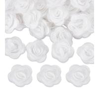 PLIGREAT 30 Pcs 3D Flower Lace Applique, White Embroidery Florals Sew On Patches Organza Rose Embroidered Appliques for Wedding Bridal Dress DIY Sewing Crafts