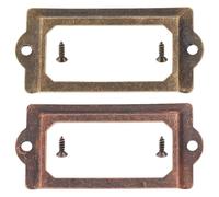 PLIGREAT 32 Pack Metal Label Holders 2 Colors Vintage Drawer Labels Metal Name Card Frame with Screw for Office Library File Shelves Cabinet, 70x33mm