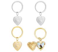 PLIGREAT 4 Pack Heart Locket Keychain, Craved Heart Photo Lockets Key Chains for Women Gold Silver Hearts Locket Keychain that Holds Pictures Photo Frame Charm Lockets Pendants for DIY Crafts