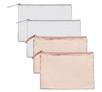 PLIGREAT 4 Pack Mini Makeup Bags, Silver Cosmetic Pouch with Zipper Small Champagne PU Travel Bag for Purse 21x15 cm Waterproof Wristlet Wallet for Women Coin Key Holders, 2 Colors