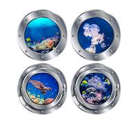 PLIGREAT 4 Pcs 3D Underwater World Window Wall Stickers Removable Under The Sea Wall Sticker for Bathroom Bedroom Playroom Nursery Wall Decoration Home Art Decor