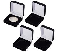 PLIGREAT 4 Pcs Black Velvet Single Coin Holder Display Box Coin Collection Cases Silver Dollar Coin Holder Coin Presentation Display Box Commemorative Coin Collection Supplies Medal Pin Storage Box