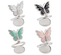 PLIGREAT 4 Pcs Cell Phone Metal Butterfly Ring Holder, Bling Adjustable Finger Kickstand Phone Grip Sparkle 360°Rotating Universal Holder