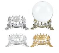 PLIGREAT 4 Pcs Crown Crystal Ball Stand, Metal Pearl Sphere Display Holder Silver Gold Crystal Sphere Display Holder Base for Crystals Gemstone Mineral Agate Globe Balls Home Decor