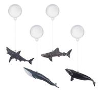 PLIGREAT 4 Pcs Floating Fish Tank Decorations, Black Decorative Sealife Aquarium Ornament Simulated Shark Ocean Animal with Floating Device for Home Underwater World