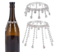 PLIGREAT 4 Pcs Rhinestone Wine Bottle Decoration, 15 cm Silver Jewel Tassel Wine Bottle Decorative Bling Wedding Bottles Cover Veil for Party Table Decorations, 2 Styles