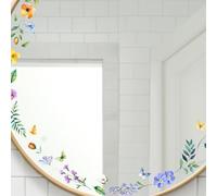 PLIGREAT 4 Sheets Floral Mirror Decals Colorful Flower Leaves Mirror Stickers for Woman Bedroom Bathroom Dressing Room Vanity Mirror Decorative Salon Window Glass Wall Art Decor（2 Styles）