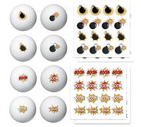 PLIGREAT 4 Sheets Golf Ball Marker Stickers Creative Bomb Boom Pattern Golf Ball Marking Decals for Identify Golfer Balls 64 Pcs Customise Markers Golfer Gift Golfing Accessories