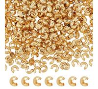 PLIGREAT 400 Pcs 18K Gold Filled Crimp Bead Covers, 3mm Knot Cover Loose Beads Half Round Open Crimp Beads for DIY Bracelets Necklace Jewelry Making