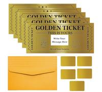 PLIGREAT 5 Pack Golden Ticket Scratch Off Cards with Envelopes Double Print Surprise Reveal Card DIY Coupon Cards Scratch Off Stickers Cards for Birthday, Holiday, Voucher Raffle Gift, Party Supplies