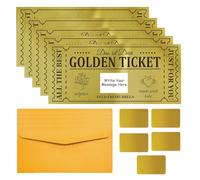 PLIGREAT 5 Pack Golden Ticket Scratch Off Cards with Envelopes Love Heart Design DIY Your Own Surprise Reveal Cards Scratch Off Tickets with Stickers for Birthday Holiday Voucher Gift Party Supplies