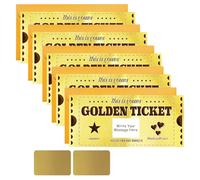 PLIGREAT 5 Sets Golden Ticket with Envelope, Double Printed Scratch Off Cards 20x9cm Surprise Gift Reveal DIY Coupon Cards for Birthday, Holiday, Voucher Raffle Gift, Party Supplies, Pentagram