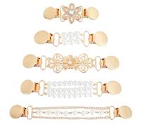 PLIGREAT 5 Styles Gold Flower Pearl Sweater Clips Cardigan Retro Cape Cloak Clasp Shawl Collar Fixing Dress Shirt Brooch Clip Silk Scarf Clasp for Women Clothes Decoration Accessories