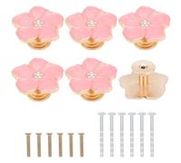 PLIGREAT 6 Pack Petal Handles Drawer Knobs Pink Flower Zinc Alloy Wardrobe Handles for Women Room Dresser Cupboard Decorative Closet Door Pulls Furniture Knobs with 12 Screws (2 Sizes)