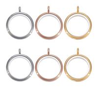 PLIGREAT 6 Pcs Living Floating Memory Locket, 3 Colors Round Stainless Steel Memory Locket Charms Photo Pendents for Women DIY Jewelry Necklace Making, 30mm/1.18 Inch