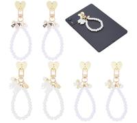 PLIGREAT 6 Pcs Pearl Charm Chains for Kindle, Bownot E-reader Phone Charms Cute Bag Purse Charms with Heart Hook Decorative Bracelets Accessories for Women Phone Kindle E-Reader