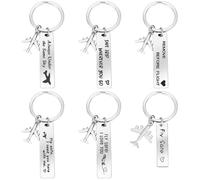 PLIGREAT 6 Pcs Pilot Gifts for Men Women Fly Safe Pilot Airplane Keychain Stainless Steel Traveling Key Ring for Flight Attendant Aviation Travelers