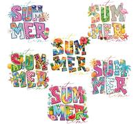 PLIGREAT 6 Pcs Summer Iron on Transfer for Clothing, Sweet Summer Time Transfer Decals 25cm Dtf Ready to Press Vinyl Stickers for T Shirts Jackets Hats Backpacks