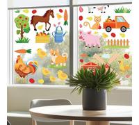 PLIGREAT 6 Sheets Farm Animals Window Clings Horse Pig Duck Window Stickers Cartoon Animals Window Decals Static Removable Window Decor for Home Office Window Decor Shop Sliding Glass Door Stickers