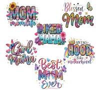 PLIGREAT 6 Sheets Mom Theme Iron on Transfers for Tshirts, Inked Mama Heat Transfer Sticker DTF Transfers Ready to Press Sticker Patches for Clothes Hoodie Tote Bag Mother's Day DIY Craft Decor