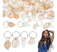 PLIGREAT 60 Pcs Seashell Hair Rings for Braids, Conch Dreadlock Charm Bulk Hair Braiding Decor Beach Style Braided Hair Ornament Decorative Hair Clip for Dreadlock Jewellery Making DIY Craft