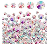 PLIGREAT 68 Pcs Rainbow Shiny Sew on Rhinestones Acrylic Gems Crystals Round Shape Flatback Sew On Crystal 6 Sizes Silvery DIY Sew on Rhinestones Crystals for Clothes Dress Shoes Jewelry Crafts Making