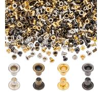 PLIGREAT 720 Pieces Mini Metal Eyelet, 1.5mm Vintage Quicklet Grommets Eyelets Tiny Brass Eyelet for Doll Clothes Shoes Belts Bags Bead Cords DIY Mini Crafts, 4 Colors