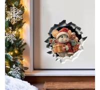 PLIGREAT 8 Pcs 3D Christmas Mouse Hole Wall Stickers, Removable Vinyl Peel and Stick Christmas Hat Wall Decals for Kitchen Bedroom Farmhouse Living Room Bathroom Playroom Corner Decoration