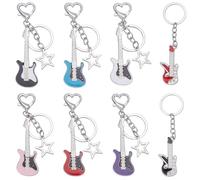 PLIGREAT 8 Pcs Guitar Charm Keychains Alloy Star Pendant Keyring Set Colorful Music Guitar Key Chain for Women Men Bag Purse Handbag Accessories Friends Music Lovers Gift