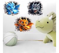 PLIGREAT 8 Pcs Wall-Breaking Dragon Wall Stickers, 3D Dragon in The Hole Walls Decals Colorful Peel and Stick Vinyl Art Decals Removable Art Murals for Nursery Bedroom Playroom Living Room Decor