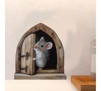 PLIGREAT 9 Pcs 3D Mouse Hole Wall Sticker, Cute Wooden Door Mouse Wall Decal Removable Vinyl Peel and Stick Funny Animal Art Decor for Kids Room Nursery Bathroom Kitchen Home Corner Decoration
