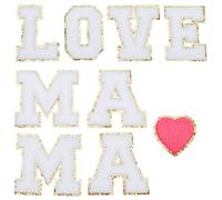 PLIGREAT 9 Pcs Mama Embroidered Patches, Love Heart Sew on Iron on Patches Chenille Letter Decorative Repair Patches Mother‘s Day Cloth Patch for Clothing Jackets Jeans Bags Hats DIY Supplies