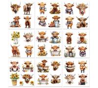 PLIGREAT 9 Sheets Highland Cow Rub on Transfers Stickers for Crafts Sunflower Furniture Transfer Decals for Wood Dressers Cabinet Glass DIY Scrapbook Decor